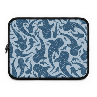 Blue Whale Shark laptop sleeve front with spotted sharks on pale blue