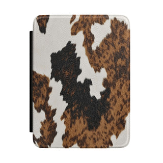 Brown Cow Print Kindle case front cover with cowhide patches