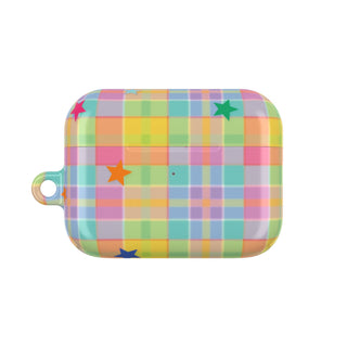 Pastel Plaid Stars AirPods case with pastel plaid and stars