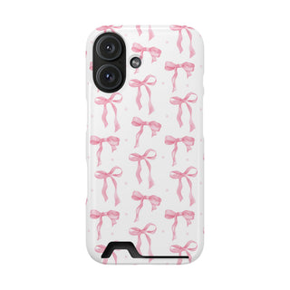 Pink Bow phone case with card holder in a watercolour bow print