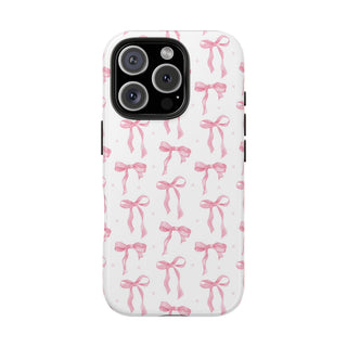 Pink Bow tough phone case with a watercolour bow print on white