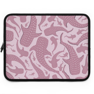 Pink Whale Shark laptop sleeve front with dusty rose spotted sharks