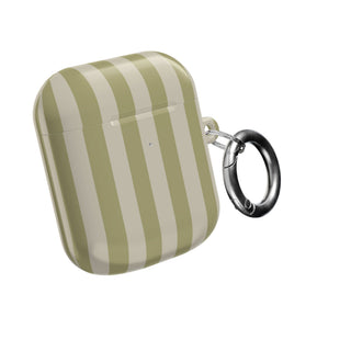 Sage Cabana Stripe AirPods case with carabiner clip