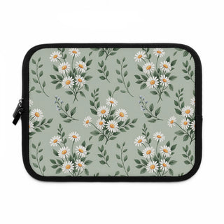 Sage Daisy laptop sleeve front with white daisies on sage green