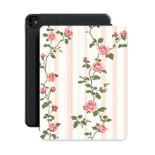 Vintage Rose Stripe iPad Case | Floral Cover with Pencil Holder