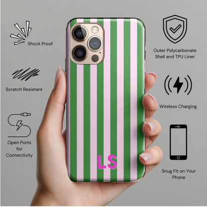 Green Cabana Stripe personalized tough phone case, view 2