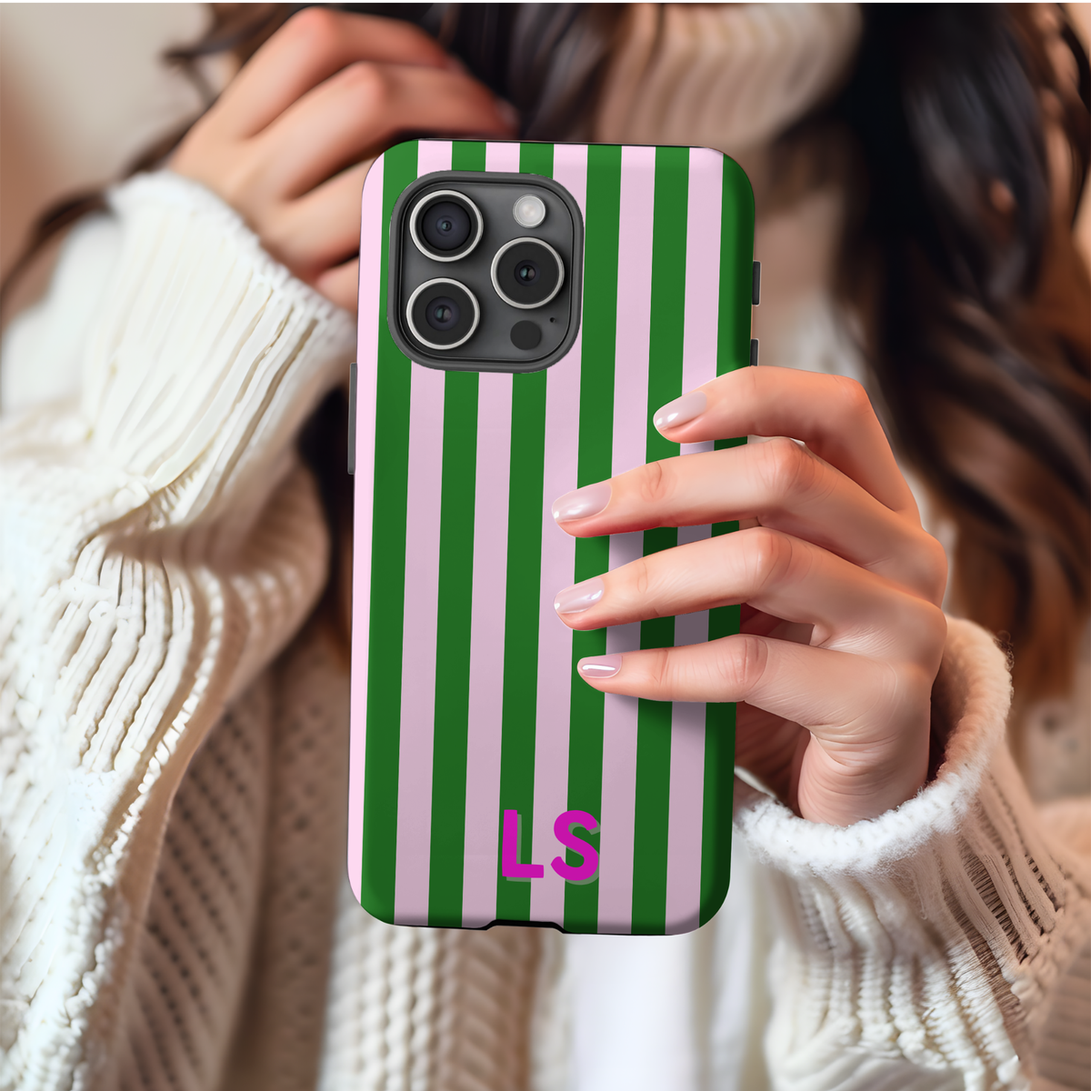 Green Cabana Stripe personalized tough phone case, view 6