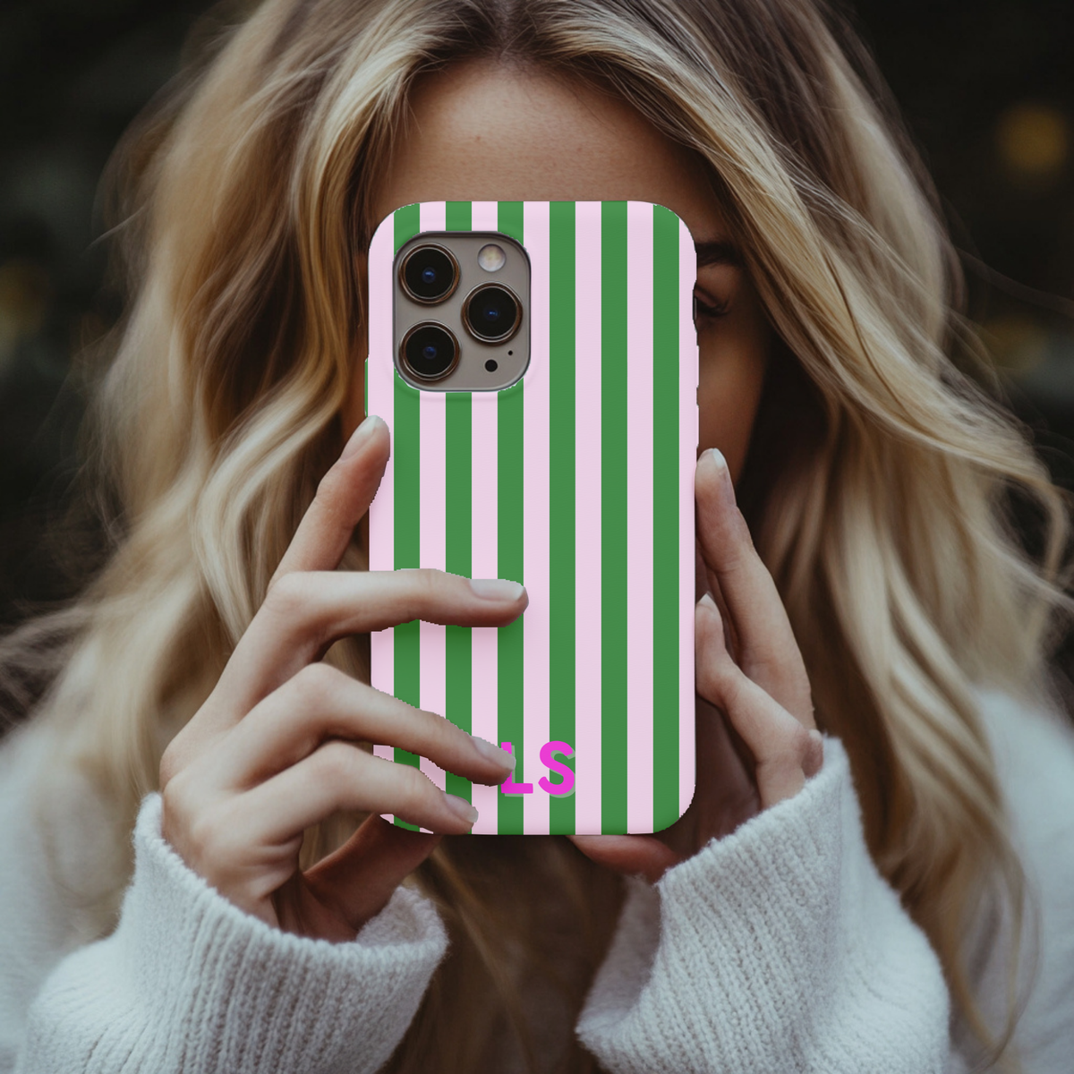 Green Cabana Stripe personalized tough phone case, view 7
