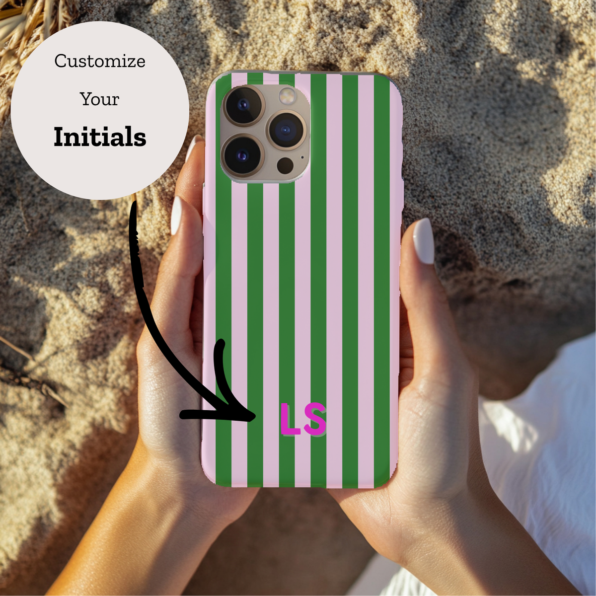 Green Cabana Stripe personalized tough phone case, view 8