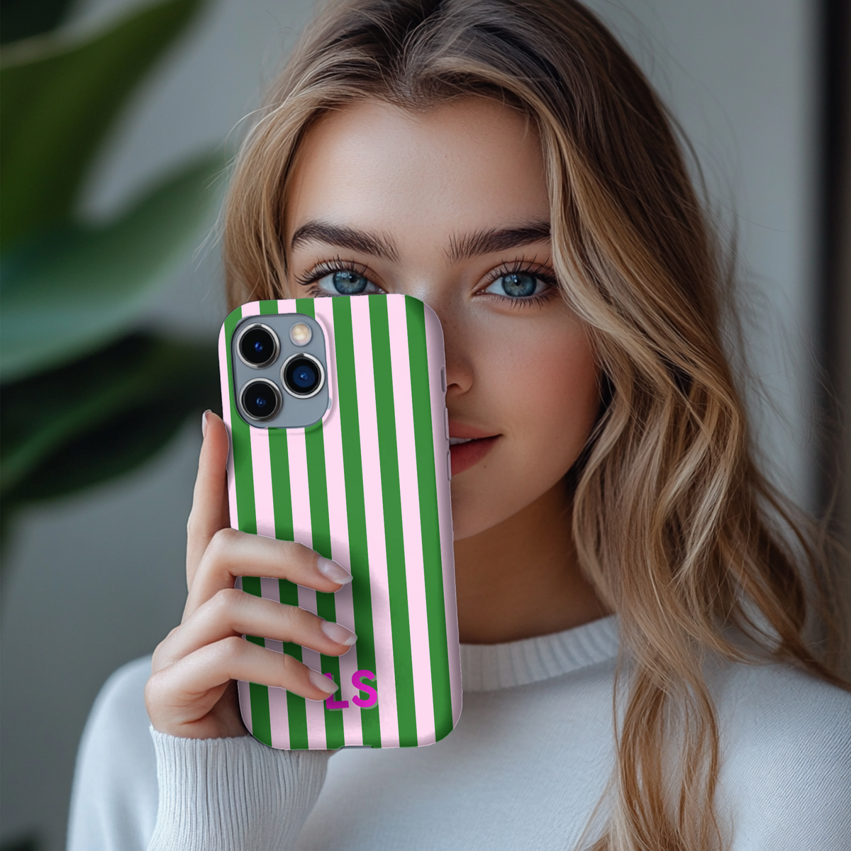Green Cabana Stripe personalized tough phone case, view 9