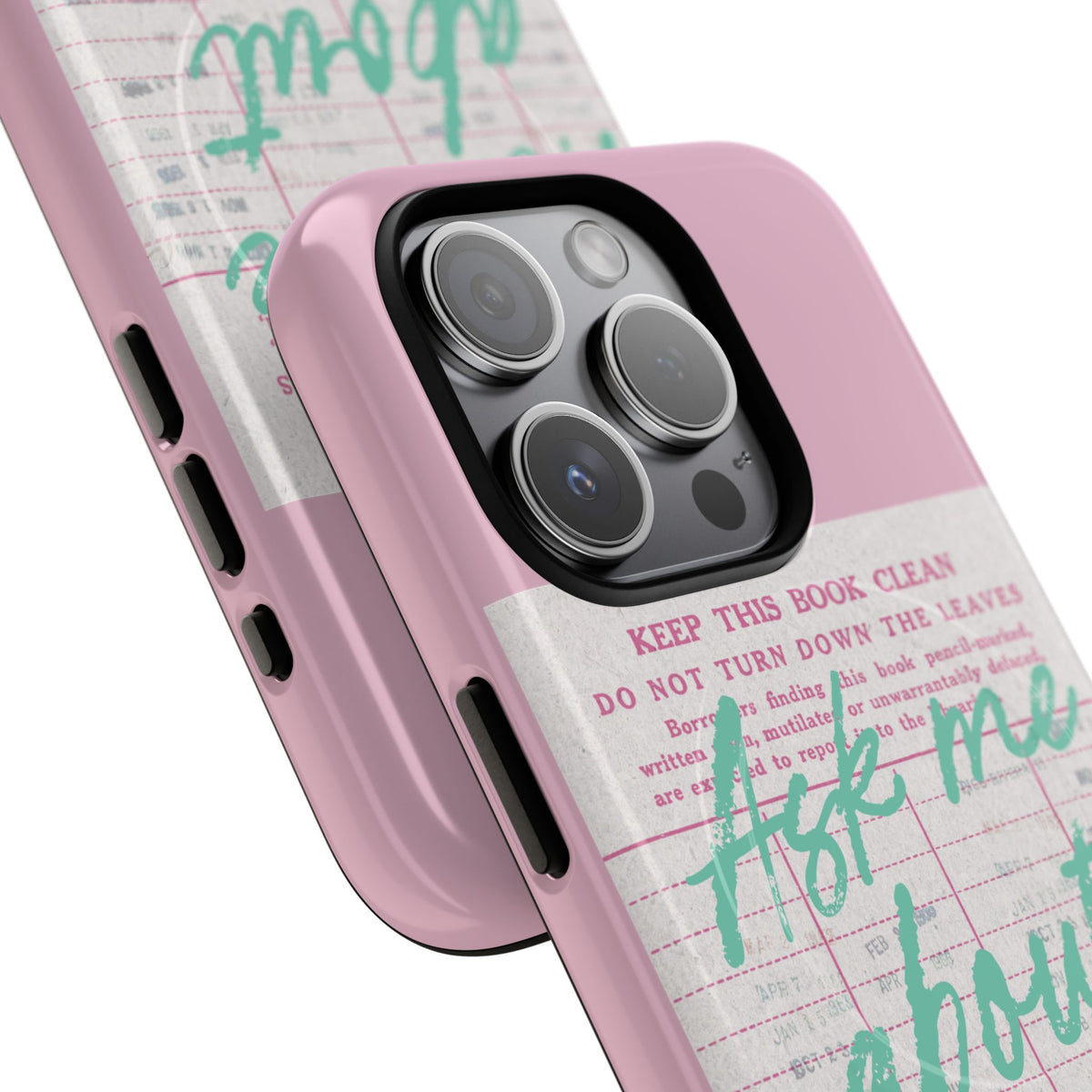 Ask Me About My Books tough magnetic phone case angled close-up