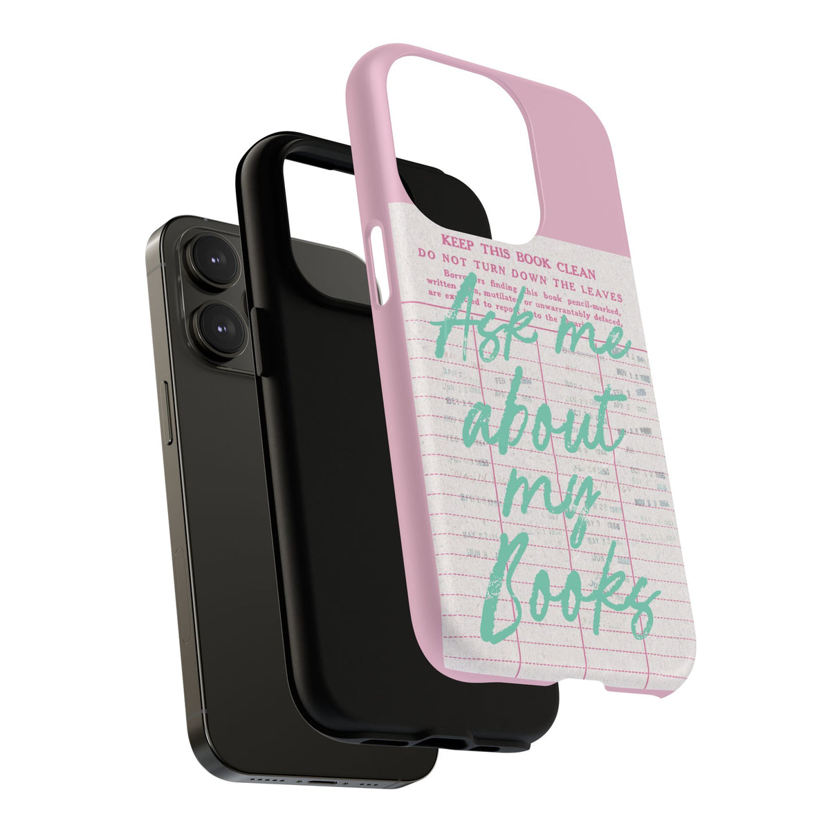 Ask Me About My Books tough magnetic phone case shown with phone