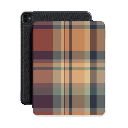 Autumn Plaid iPad case front cover over a black iPad