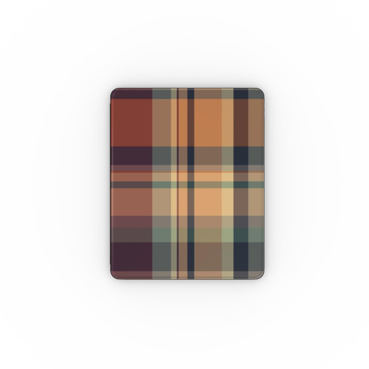 Autumn Plaid iPad case closed, front view of the print
