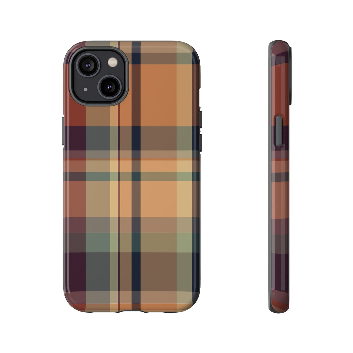 Autumn Plaid tough phone case, back and side view
