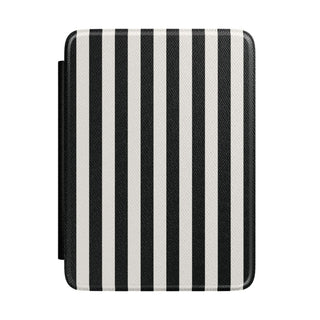 Black Cabana Stripe Kindle case front cover with bold black and cream stripes