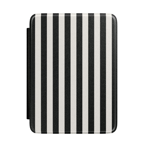Black Cabana Stripe Kindle case front cover with bold black and cream stripes