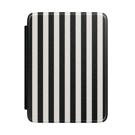 Black Cabana Stripe Kindle case front cover with bold black and cream stripes