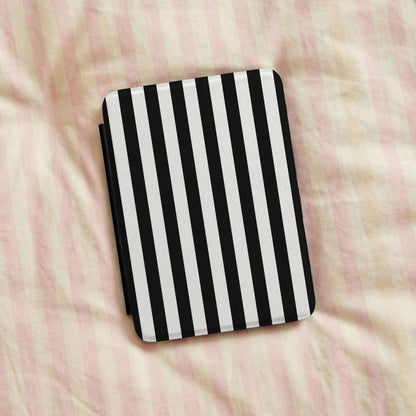 Black Cabana Stripe Kindle case on pink bed linen