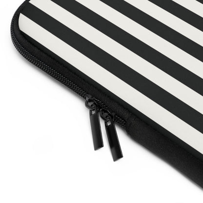 Close-up of the zipper and edge of the Black Cabana Stripe laptop sleeve