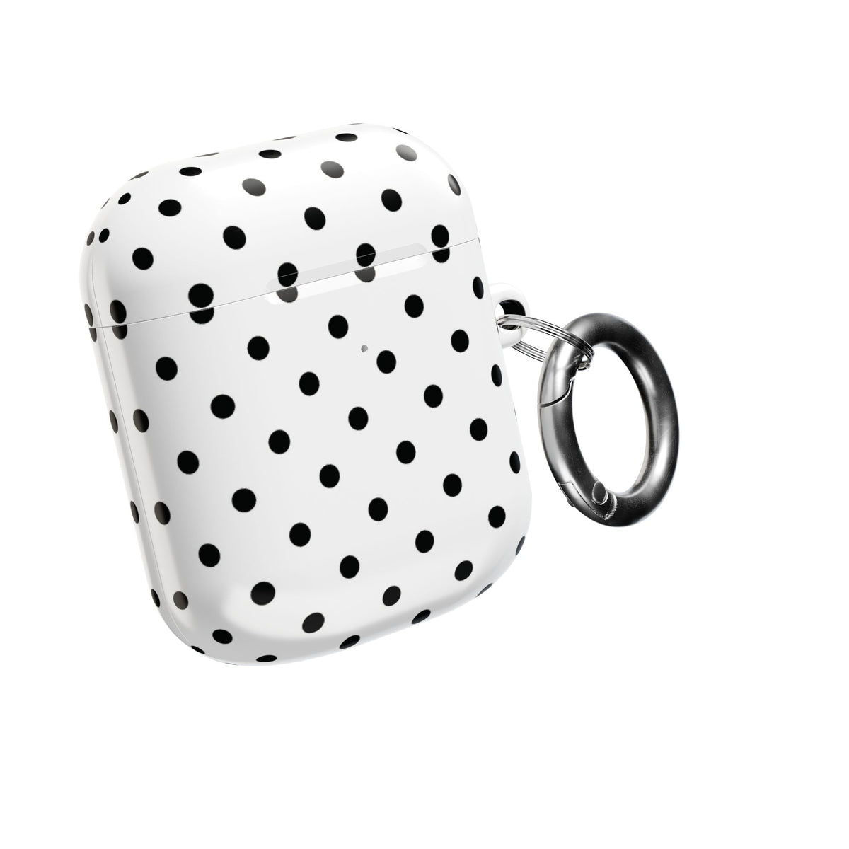 Black Polka Dot AirPods case with silver carabiner