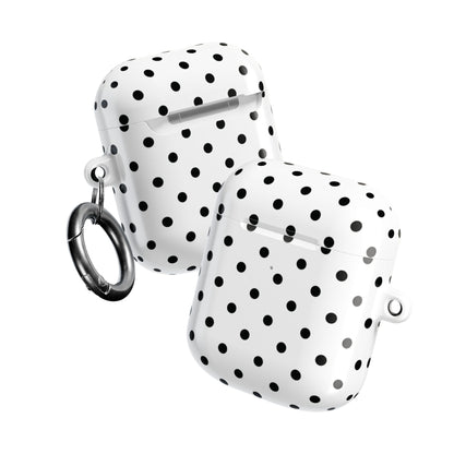 Two Black Polka Dot AirPods cases with carabiner
