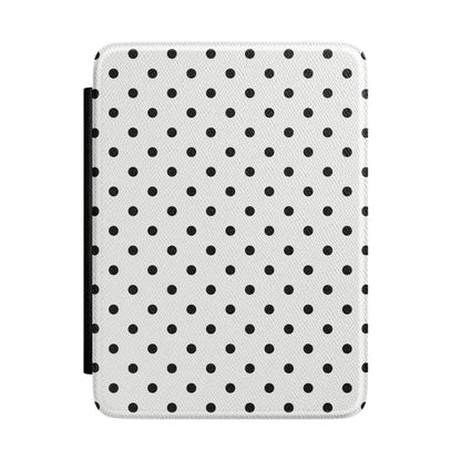 Black Polka Dot Kindle case front with small black dots on off-white