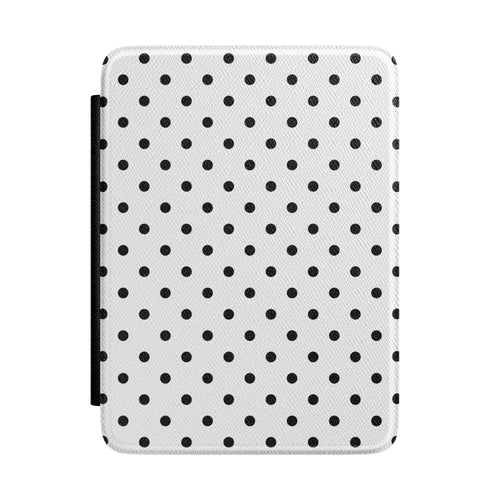 Black Polka Dot Kindle case front with small black dots on off-white