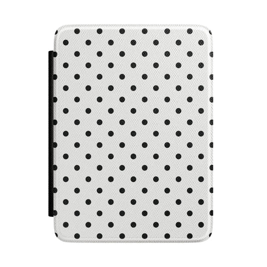 Black Polka Dot Kindle case front with small black dots on off-white