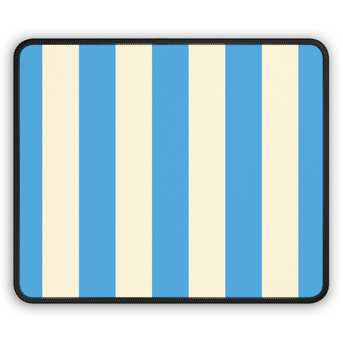 Blue cabana stripe mouse mat laid flat