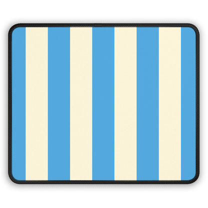 Blue cabana stripe mouse mat laid flat