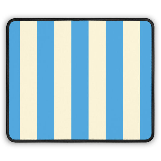 Blue cabana stripe mouse mat laid flat