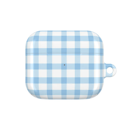 Blue gingham AirPods case front view