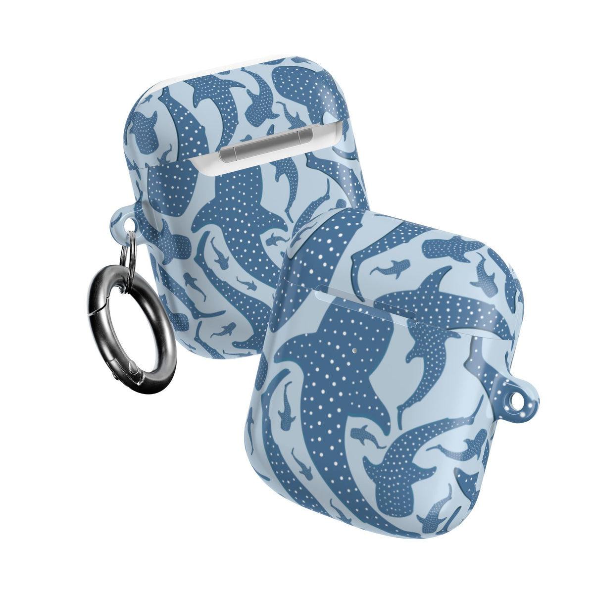 Blue whale shark AirPods case closed back view
