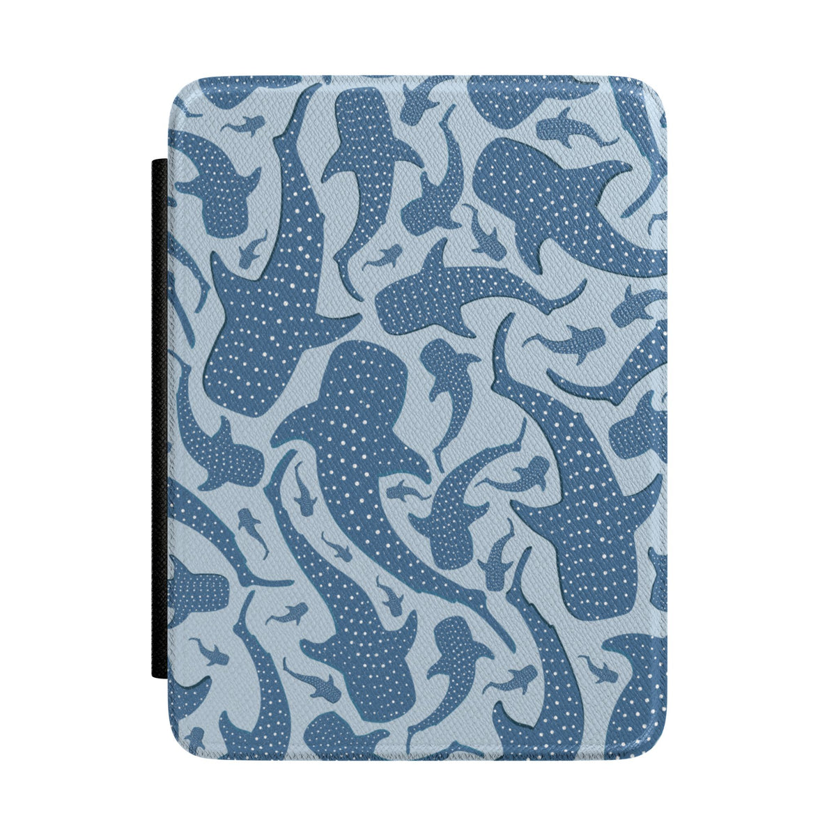 Blue whale shark Kindle case front cover with spotted sharks on pale blue