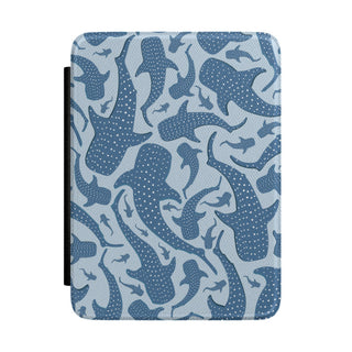 Blue whale shark Kindle case front cover with spotted sharks on pale blue