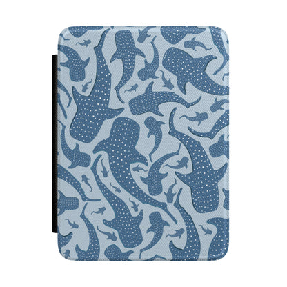Blue whale shark Kindle case front cover with spotted sharks on pale blue