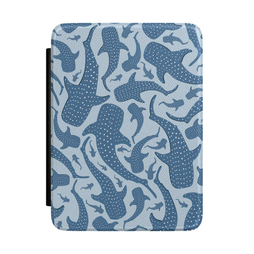 Blue whale shark Kindle case front cover with spotted sharks on pale blue