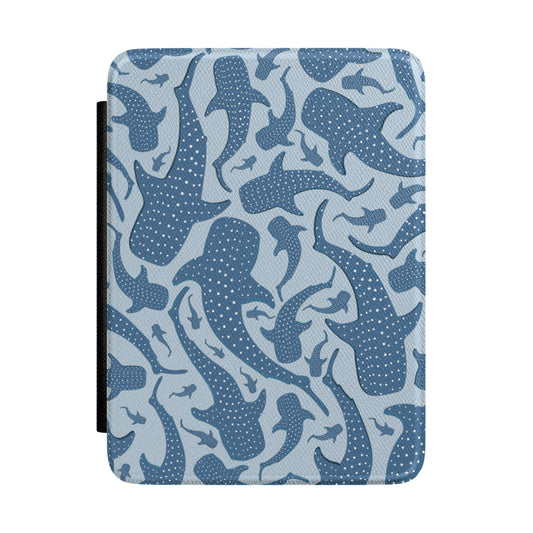 Blue whale shark Kindle case front cover with spotted sharks on pale blue