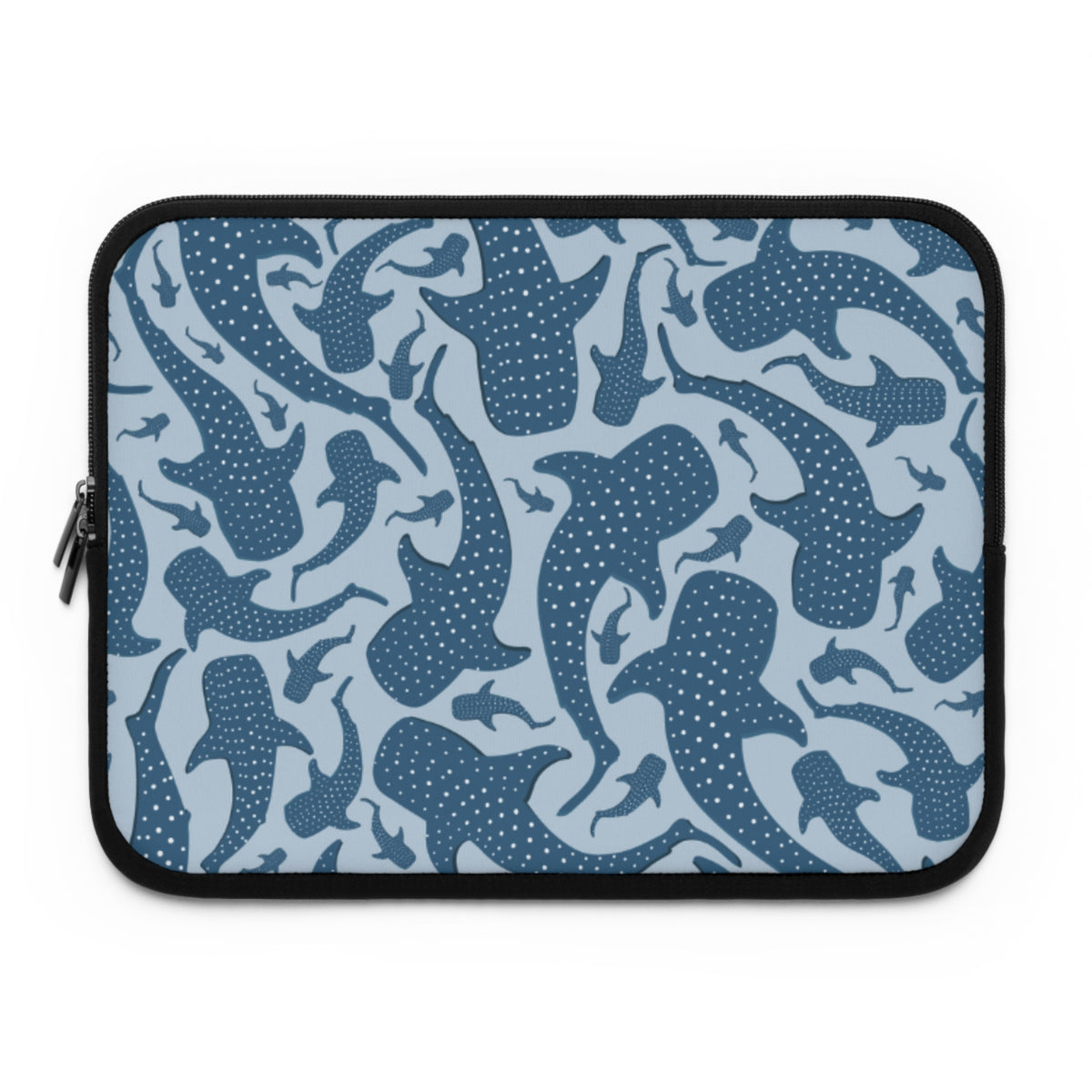 Blue Whale Shark laptop sleeve front with spotted sharks on pale blue