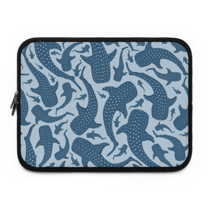 Blue Whale Shark laptop sleeve front with spotted sharks on pale blue