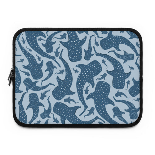 Blue Whale Shark laptop sleeve front with spotted sharks on pale blue