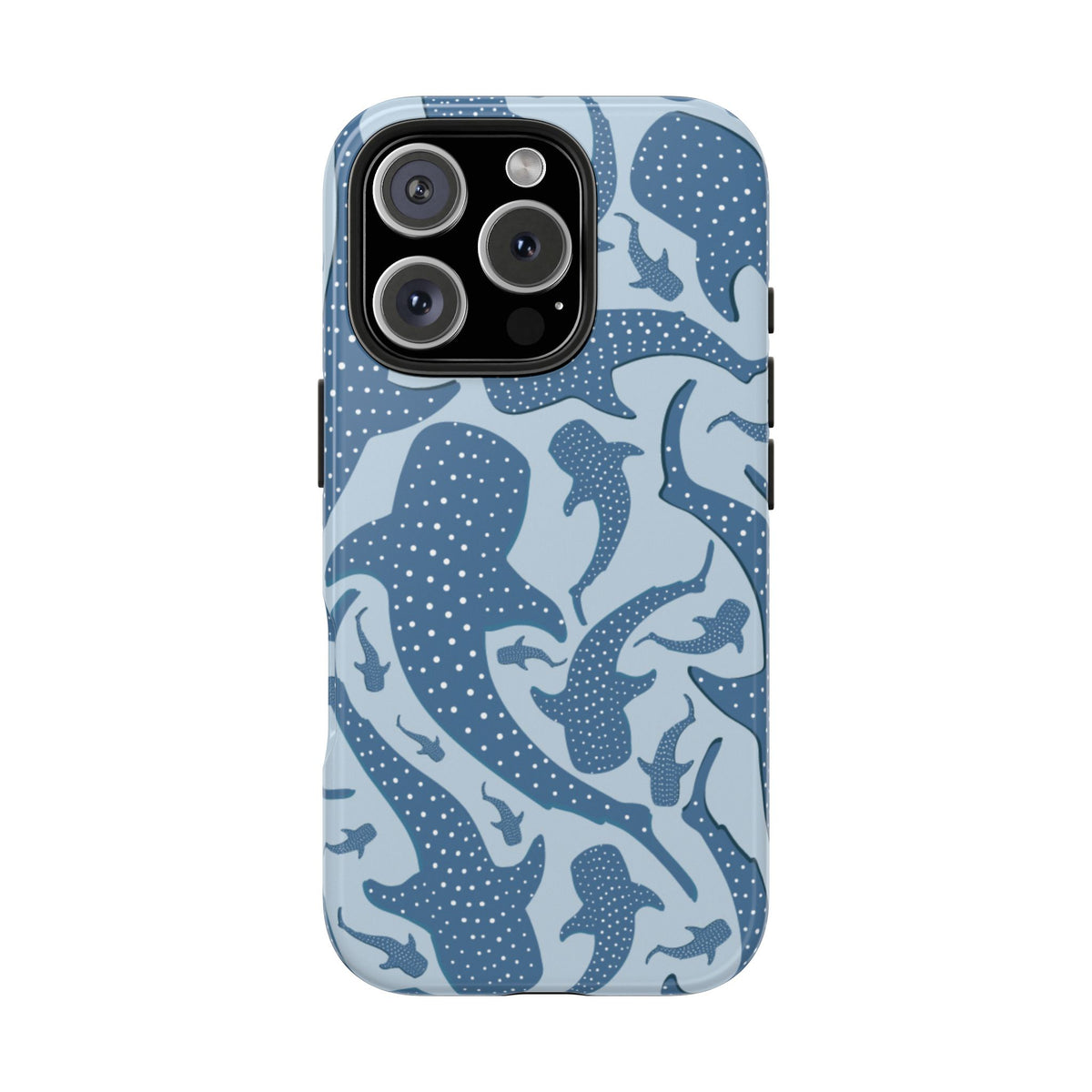 Blue Whale Shark tough phone case back view with spotted ocean print
