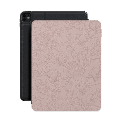 Blush Line Art Floral iPad case front cover over a black iPad
