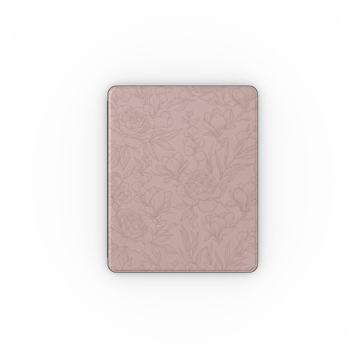 Blush Line Art Floral iPad case closed, front view of the print