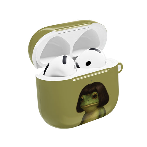 Bob Cut Frog AirPods case open with earbuds inside
