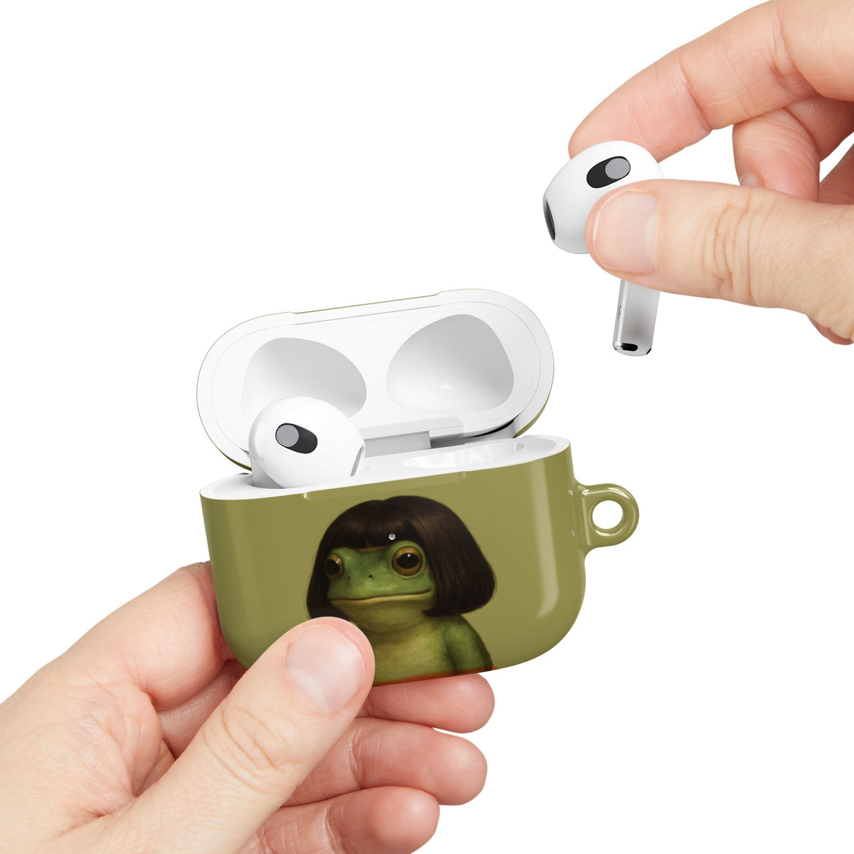 Bob Cut Frog AirPods case closed back view