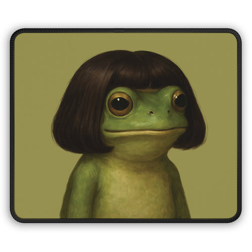 Bob Cut Frog mouse mat with the frog portrait on olive green