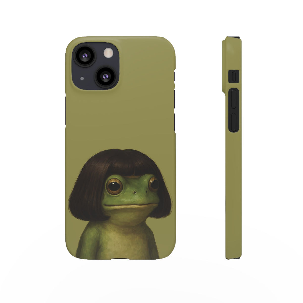 Back and side of the slim Bob Cut Frog snap phone case