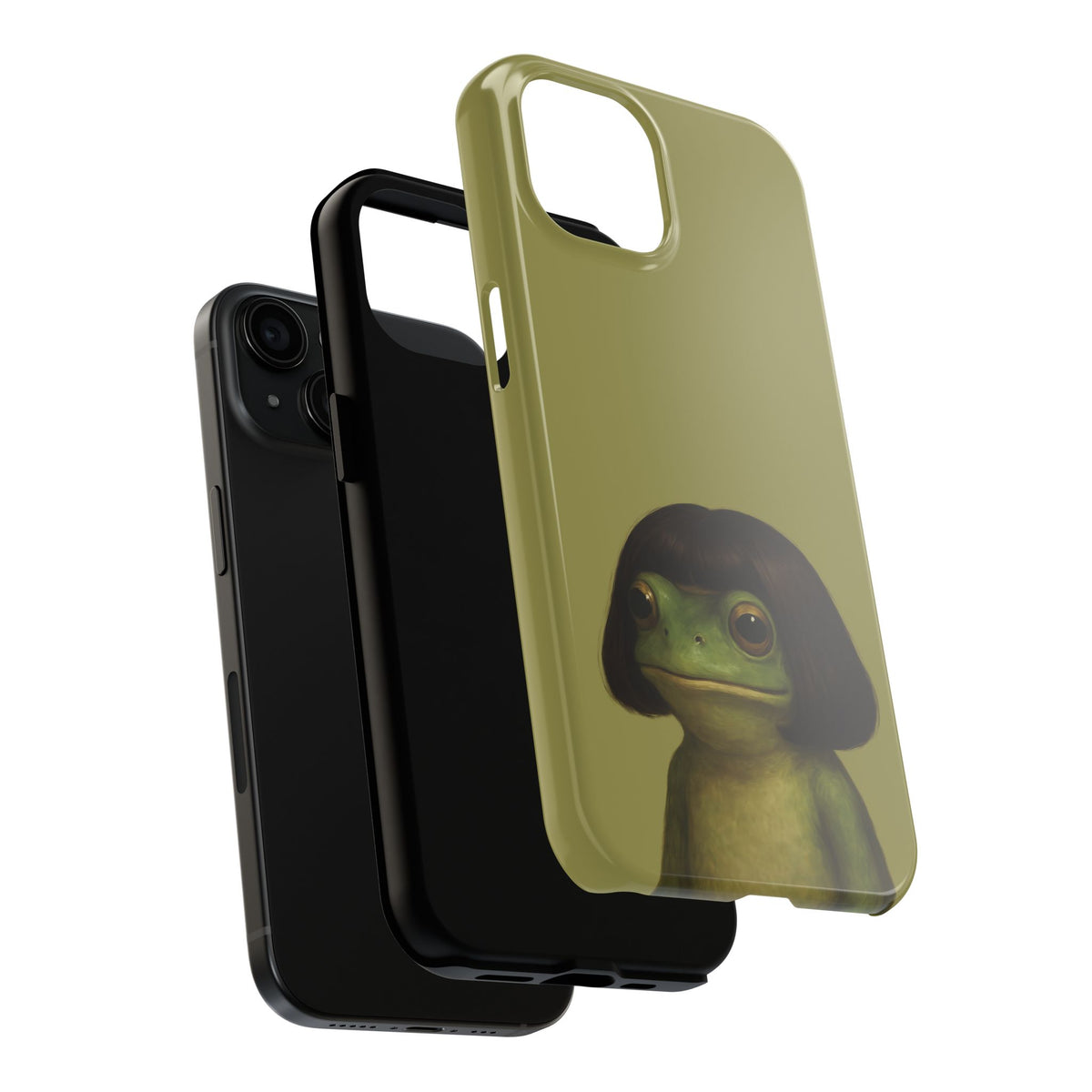 Close-up of the camera cutout on the Bob Cut Frog phone case